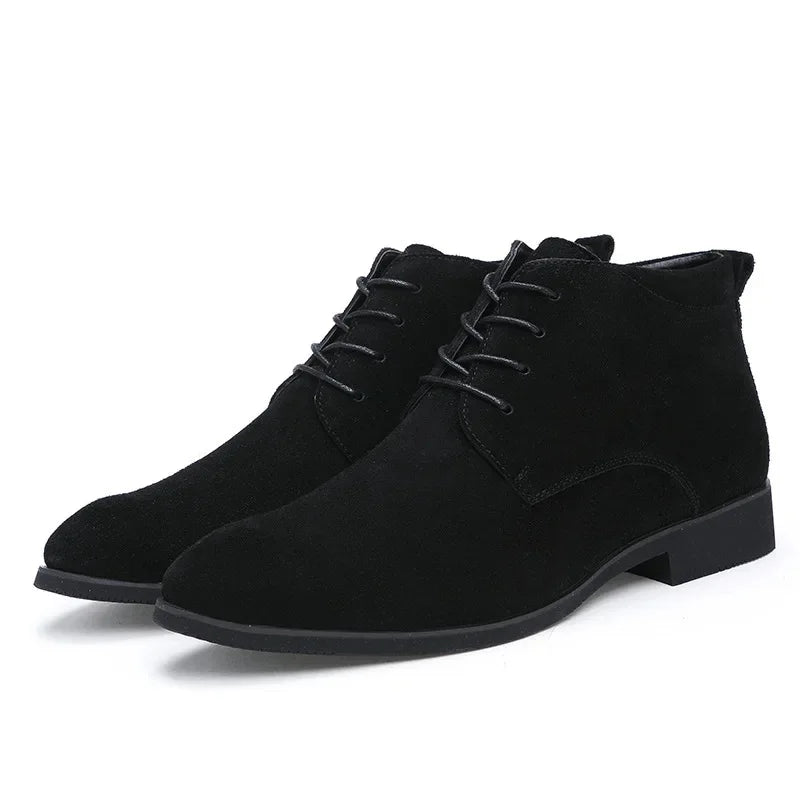Men'S Casual High-Top Leather Boots Fashionable Korean Style Breathable Cow Suede Winter Rubber Bottom Adult Shoes