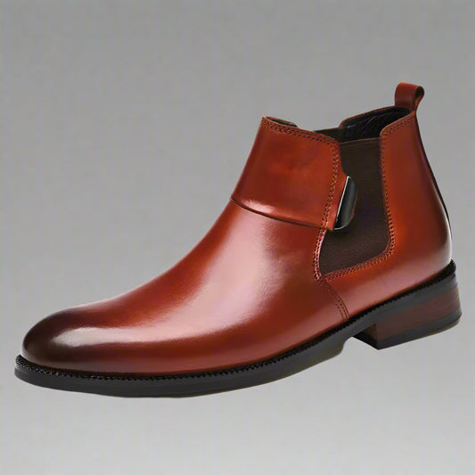 Chelsea Boots Ankle Men Warm Elevator Shoes High Height Increase Insole 6Cm Winter Business Outdoor Man Cow Leather