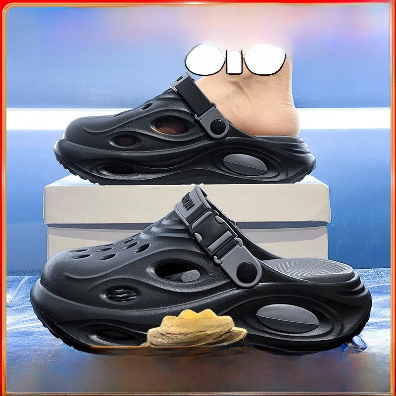 Men'S Summer Anti-Slip Deodorant Hollow Casual Slippers Driving Dual-Purpose Large Size Beach Sandals Comfortable EVA Slippers