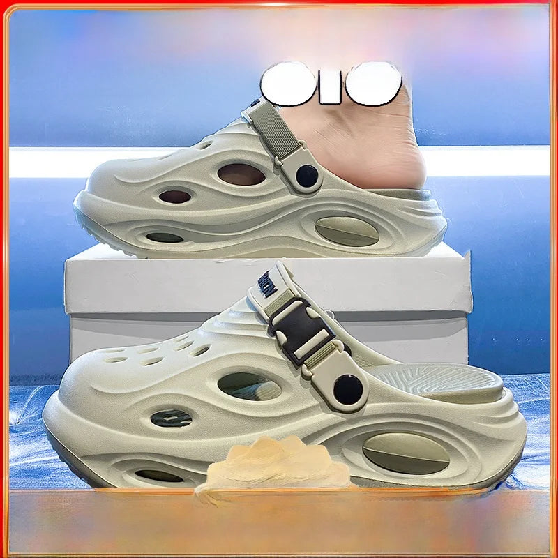 Men'S Summer Anti-Slip Deodorant Hollow Casual Slippers Driving Dual-Purpose Large Size Beach Sandals Comfortable EVA Slippers