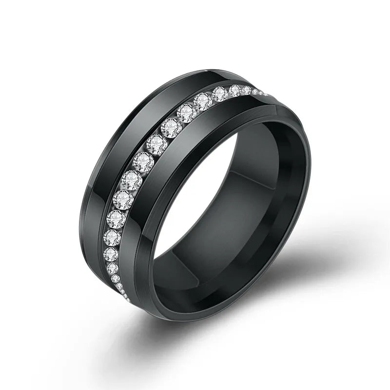 Black and Silver Color Titanium Stainless Steel Rings for Women White CZ Stone Fashion Jewelry Wholesale