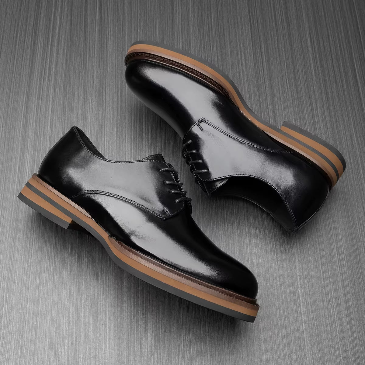 British Retro Casual Leather Shoes for Men'S Business Formal Wear, Thick Soled Height Increasing Wedding Groom Derby Shoes240621