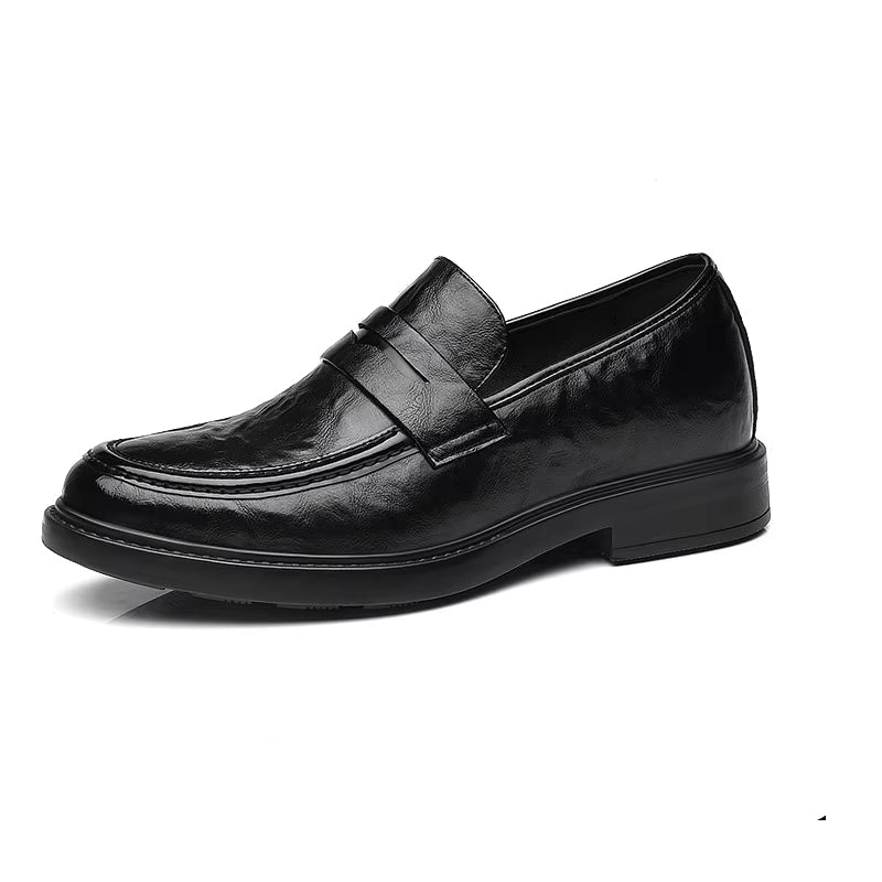 Men Cow Leather Elevator Shoes Slip-On Business Casual Loafers Breathable Comfort Invisible Height Increasing Driving Moccasins