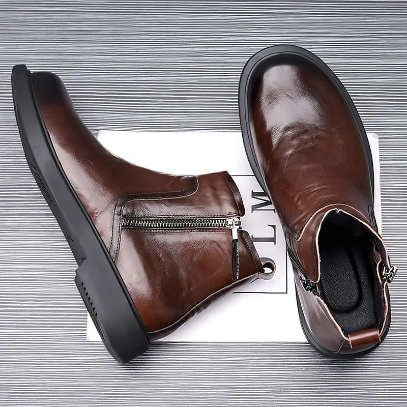 Fashion Genuine Leather Ankle Boots for Men Autumn Winter Velvet Warm Men'S Chelsea Boots New Designer Casual Dress Shoes Man