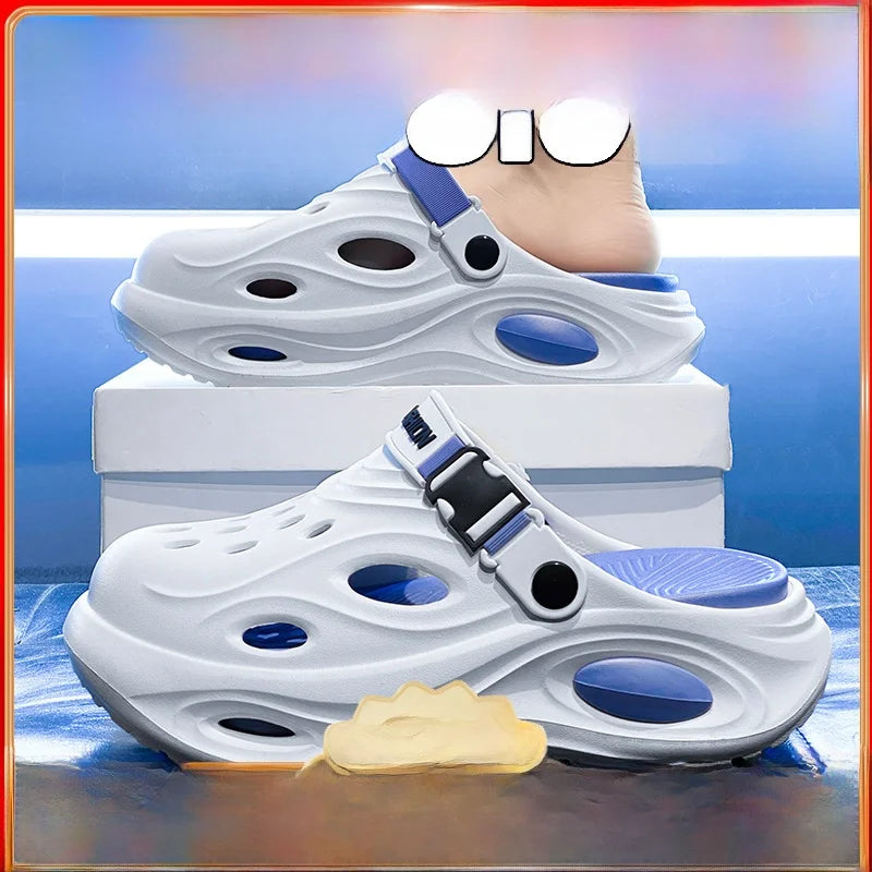 Men'S Summer Anti-Slip Deodorant Hollow Casual Slippers Driving Dual-Purpose Large Size Beach Sandals Comfortable EVA Slippers