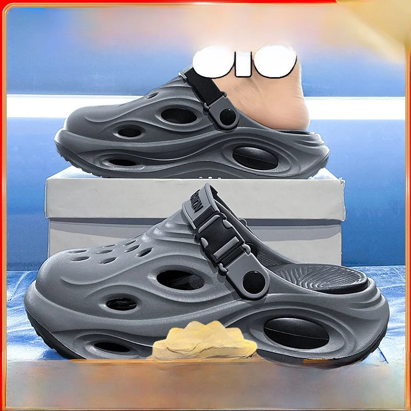 Men'S Summer Anti-Slip Deodorant Hollow Casual Slippers Driving Dual-Purpose Large Size Beach Sandals Comfortable EVA Slippers