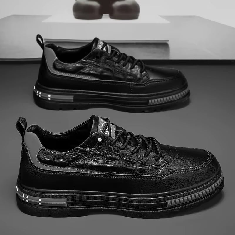 Crocodile Pattern Casual Leather Footwear New Height Increasing Shoes Men'S Elevator Sneakers Thick Bottom Male Vulcanize Shoes