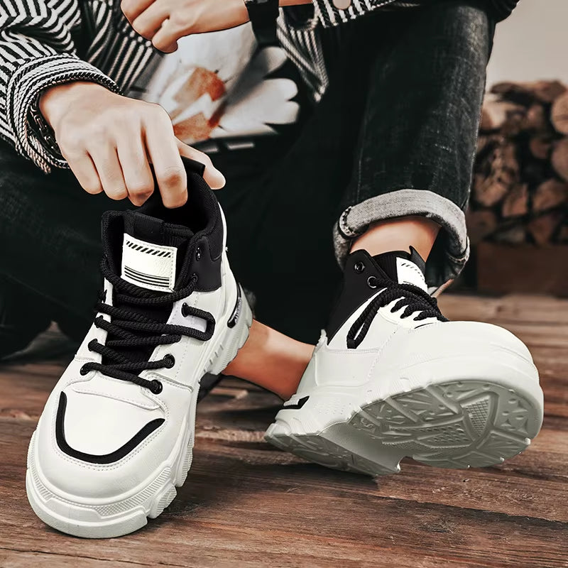 Men'S High-Top Boots Autumn Winter Waterproof Leather Workwear Sle 0Cm Heightening Casual round Toe Rubber Sole