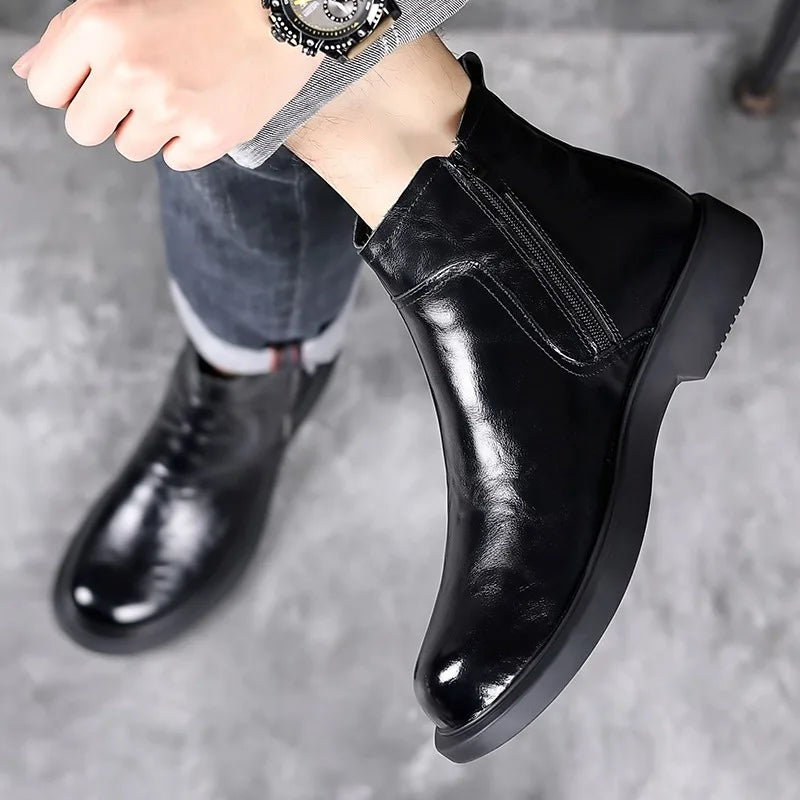 Fashion Genuine Leather Ankle Boots for Men Autumn Winter Velvet Warm Men'S Chelsea Boots New Designer Casual Dress Shoes Man