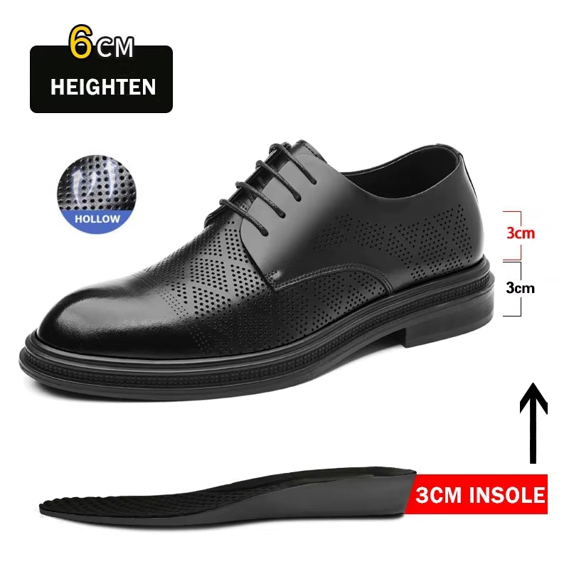 Hollow Out Elevator Shoes Men Dress Shoes 3/6/8 Cm Formal Shoes Spring/Summer Classic Business Luxury Men Oxfords Lift Suit Shoe