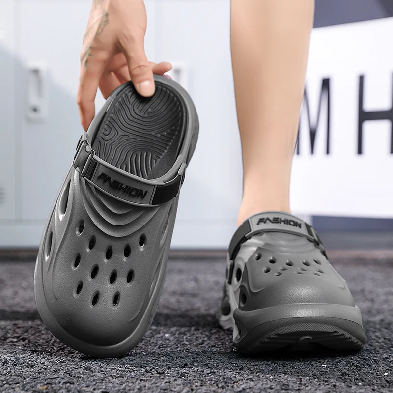 Men'S Summer Anti-Slip Deodorant Hollow Casual Slippers Driving Dual-Purpose Large Size Beach Sandals Comfortable EVA Slippers