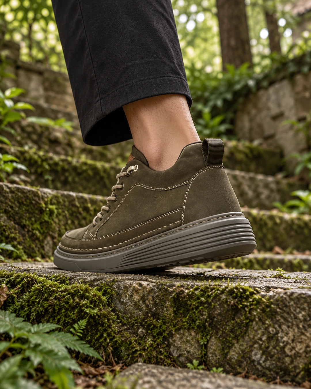 נעלי Prestige Step בגוון חאקי, צילום אדיטוריאלי בסביבה טבעית