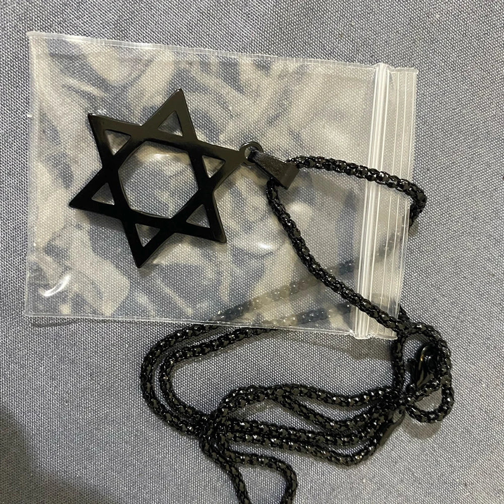 Classic Men'S Star of David Pendant Necklace in Black Gold Silver Color Stainless Steel Israel Jewish Jewelry Free Chain 24 Inch