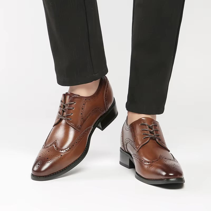 High Quality Genuine Leather Brogue Men Elevator Shoes 6CM Height Increase Oxford Men Formal Dress Shoes Business Office Wedding