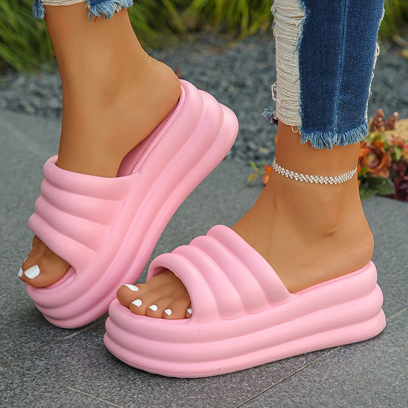 Women'S Chunky Platform Slippers Summer Comfort Soft Thick Bottom Slides Woman for Sandals 2024 Open Toe Non-Slip Beach Shoes