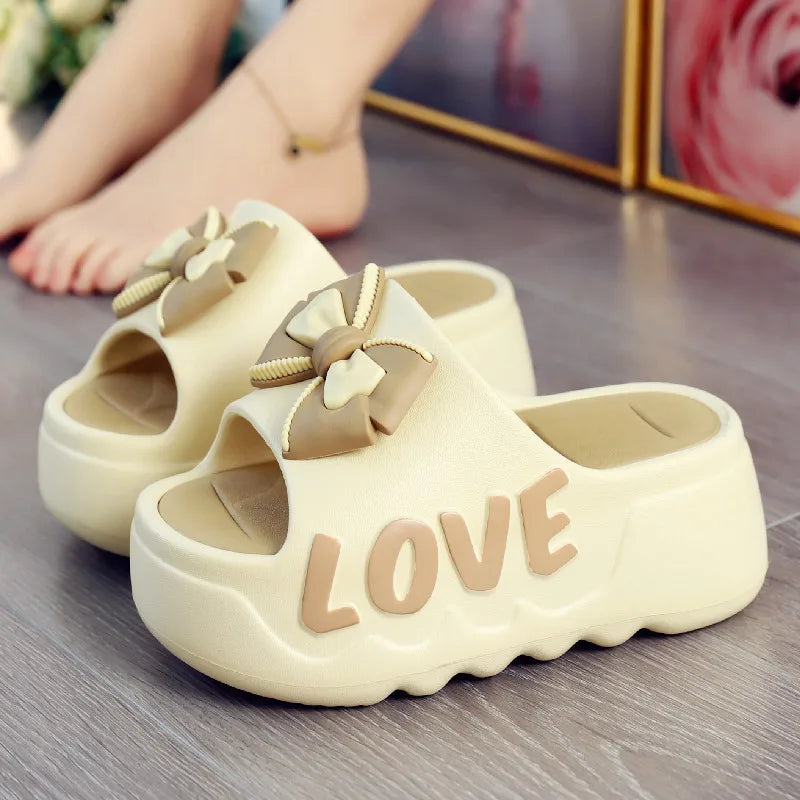 New 2025 White Pink Bow-Knot Slippers Woman High Platform EVA Slides Designer Sandals Beach Clogs Women Elevator Shoe