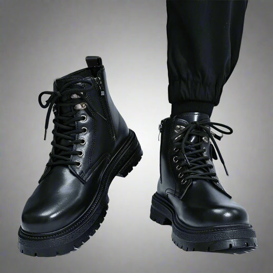 Men'S High Top Desert Workwear Boots Motorcycle Trendy Shoes PU Leather round Toe Low Heel Rubber Outsole Street Style Boots