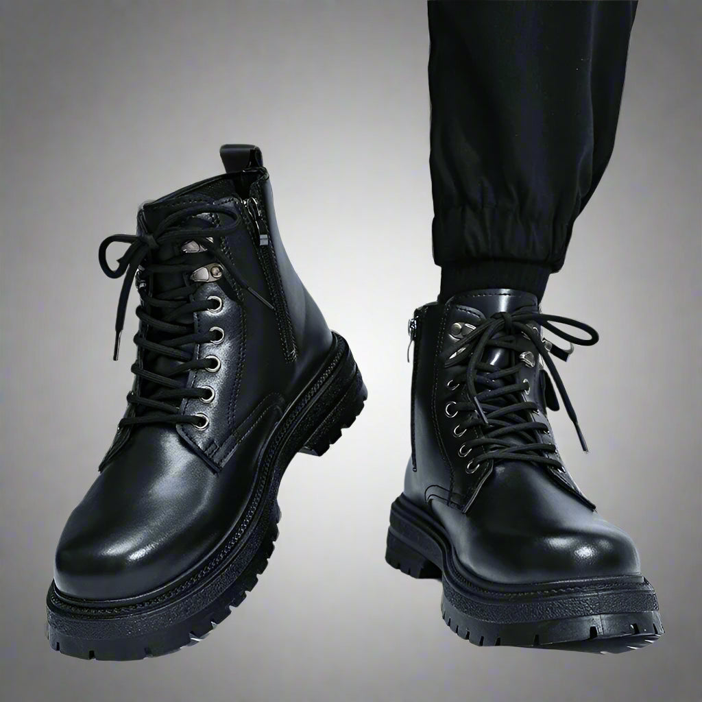 Men'S High Top Desert Workwear Boots Motorcycle Trendy Shoes PU Leather round Toe Low Heel Rubber Outsole Street Style Boots