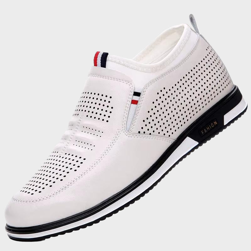 Men Hollow Breathable Cow Leather Casual Elevator Shoes Soft Comfortable Flat/6Cm Hidden Heels Height Increase Sneakes Tall Shoe