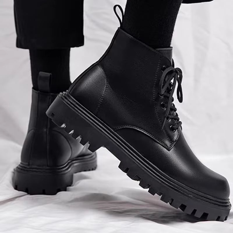 Luxury British Style High Top Casual Leather Boots with Trendy Side Zippers for Spring Autumn New High-Quality Work Boots