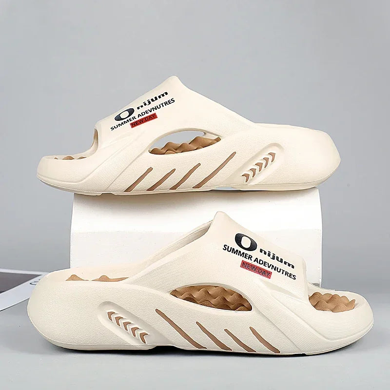 2025 New Men Massage Slippers Slides Indoor Outdoor Sandals Beach Casual Shoes Comfortable Sole Men'S Slippers Big Size 38-47