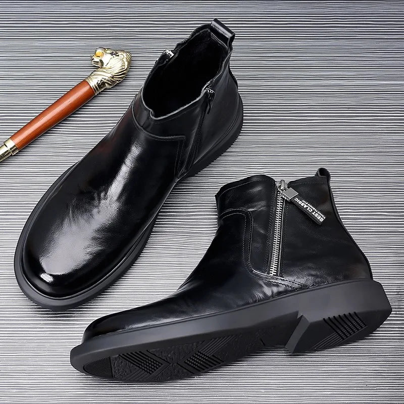 Fashion Genuine Leather Ankle Boots for Men Autumn Winter Velvet Warm Men'S Chelsea Boots New Designer Casual Dress Shoes Man