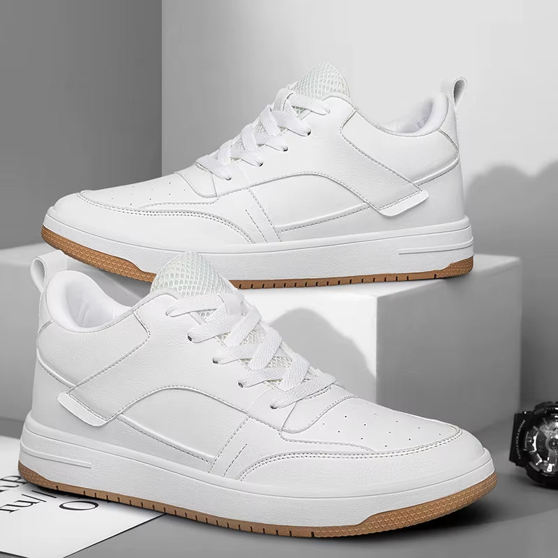 2025 Men'S New Autumn Leather Panel Sneakers - Breathable White Shoes for Casual & Sporty Wear