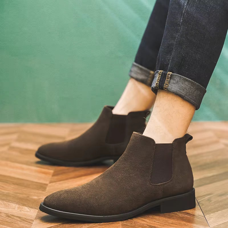 2024 Men'S Chelsea Boots Man Elevator Shoes 8Cm 6Cm Invisible Height Increasing Shoes Men Ankle Boots Inner Increase Short Boots