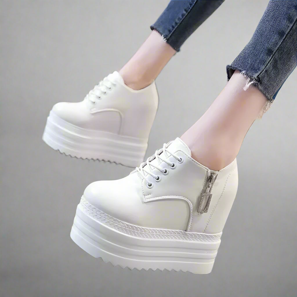 Korean Style 12CM Platform High Heel Women'S Shoes Internal Increase Shoes Lace-Up Sneakers Versatile Spring Autumn Women'S Foot
