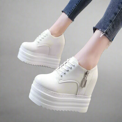 Korean Style 12CM Platform High Heel Women'S Shoes Internal Increase Shoes Lace-Up Sneakers Versatile Spring Autumn Women'S Foot