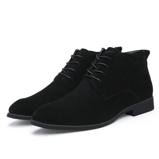 Men'S Casual High-Top Leather Boots Fashionable Korean Style Breathable Cow Suede Winter Rubber Bottom Adult Shoes