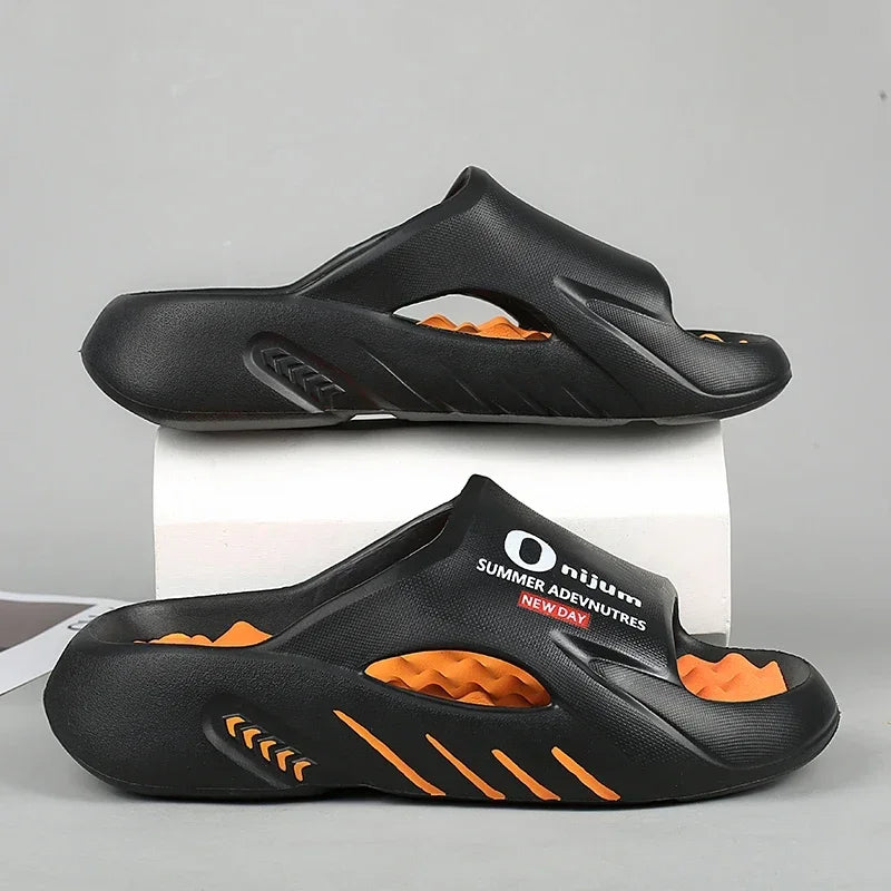 2025 New Men Massage Slippers Slides Indoor Outdoor Sandals Beach Casual Shoes Comfortable Sole Men'S Slippers Big Size 38-47