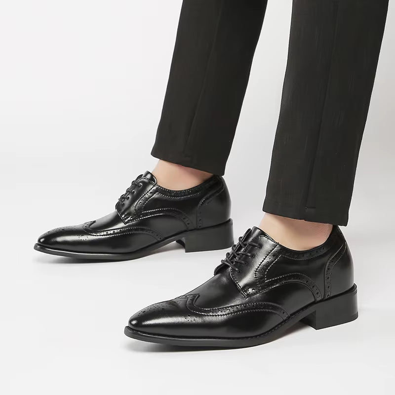 High Quality Genuine Leather Brogue Men Elevator Shoes 6CM Height Increase Oxford Men Formal Dress Shoes Business Office Wedding