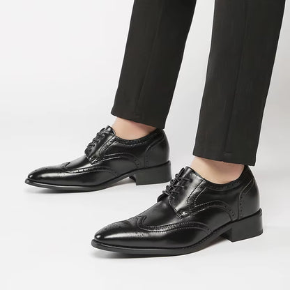 High Quality Genuine Leather Brogue Men Elevator Shoes 6CM Height Increase Oxford Men Formal Dress Shoes Business Office Wedding