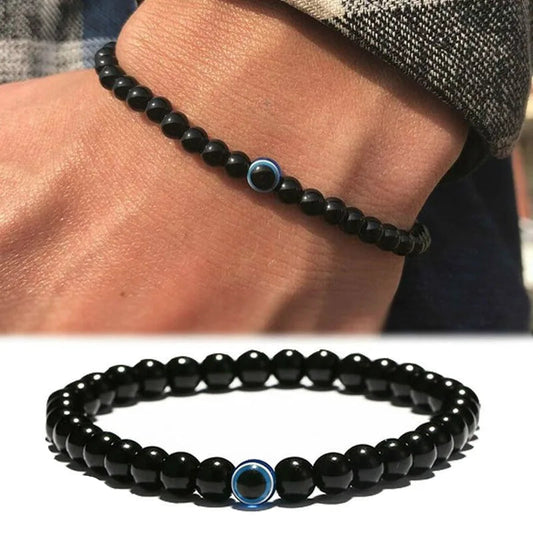 Turkish Evil Eyes Bracelet Black Natural Stone Beads Obsidian Men Braslet for Women Men Yoga Hand Jewelry Accessories 1/3Pcs