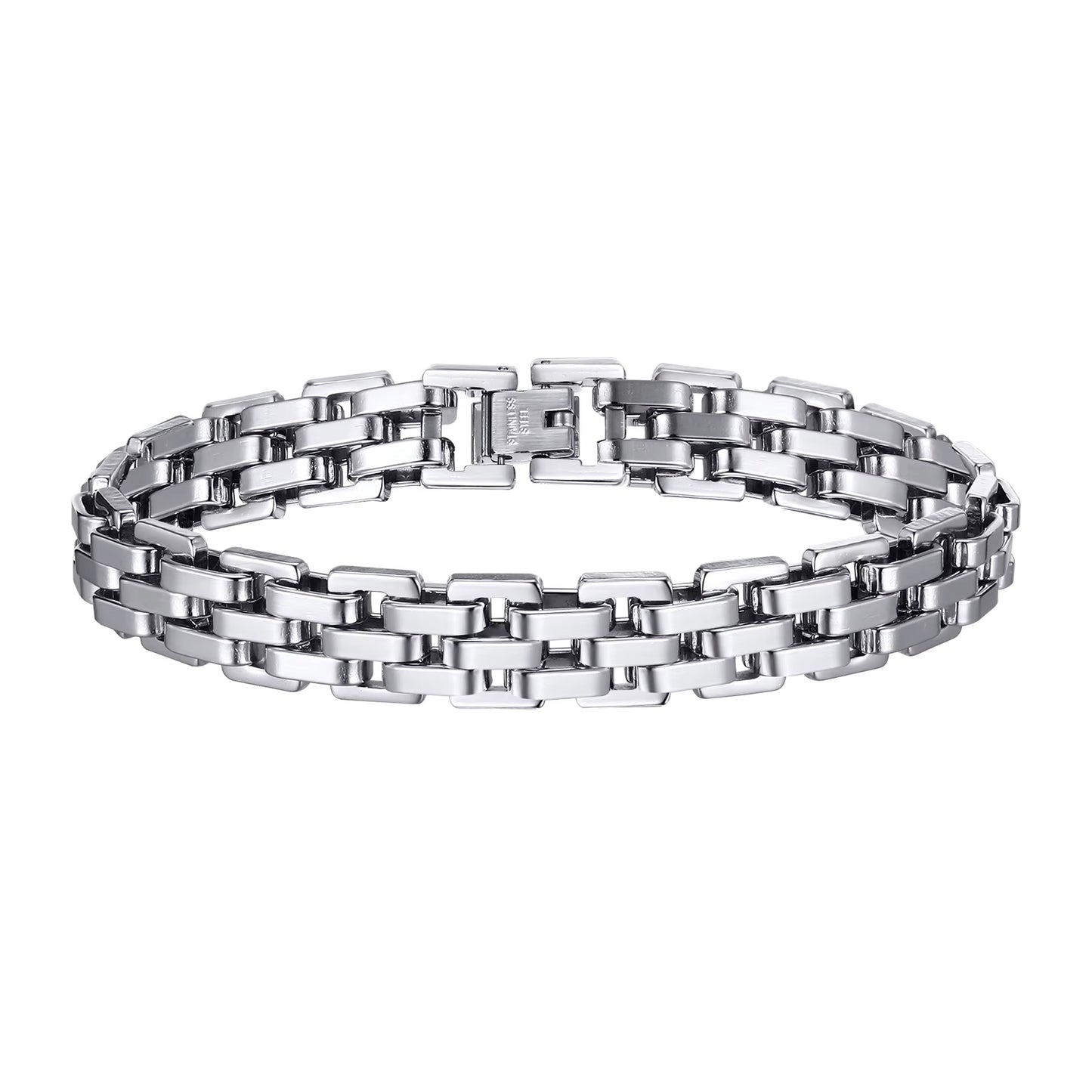 Thick Masculine Wtach Band Link Bracelets for Men, 11Mm Stainless Steel Handmade Link Wristband, Gentle Punk Gift for Him