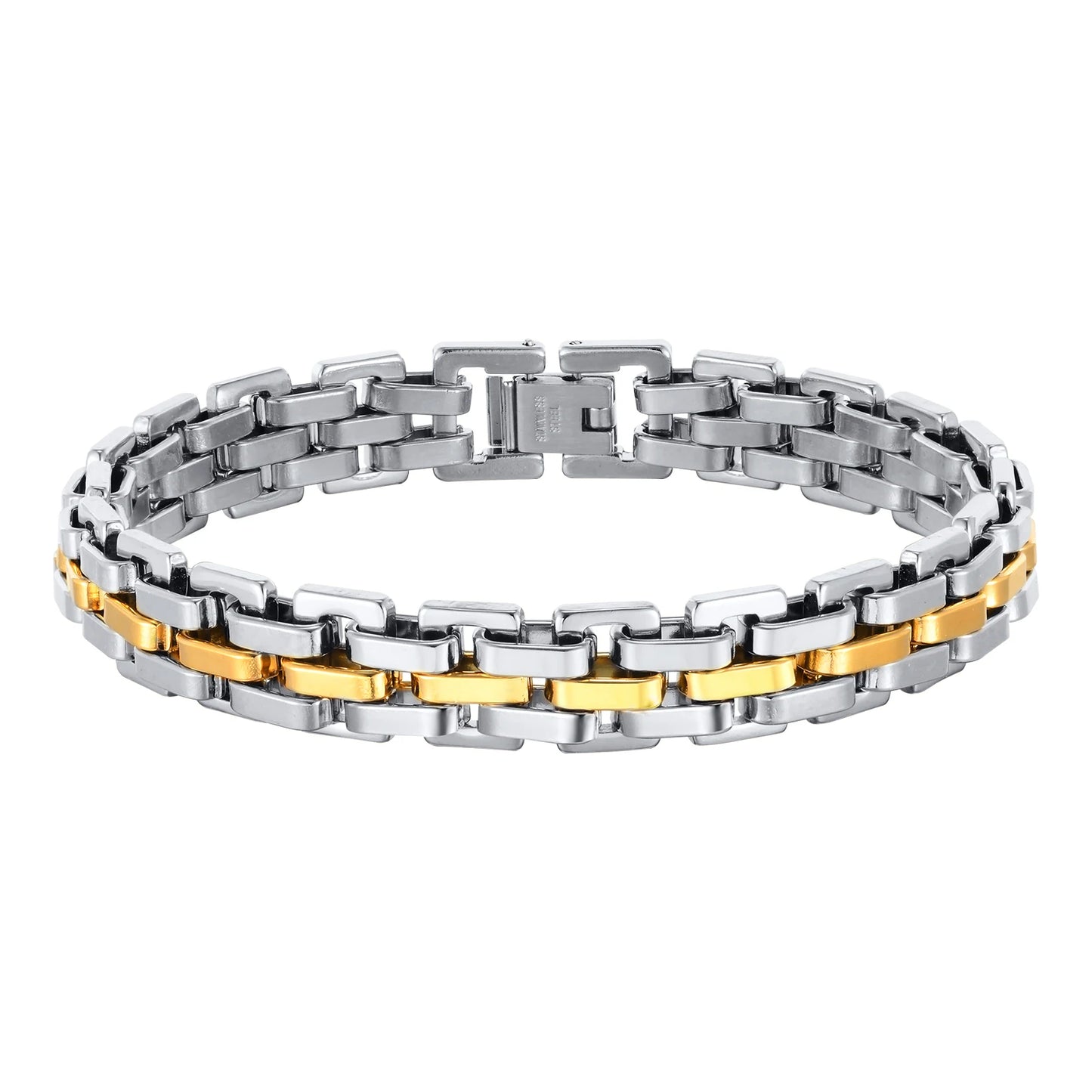 Thick Masculine Wtach Band Link Bracelets for Men, 11Mm Stainless Steel Handmade Link Wristband, Gentle Punk Gift for Him