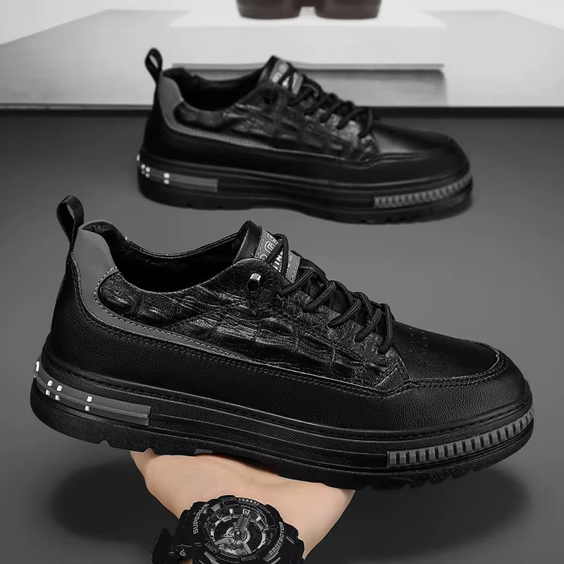 Crocodile Pattern Casual Leather Footwear New Height Increasing Shoes Men'S Elevator Sneakers Thick Bottom Male Vulcanize Shoes