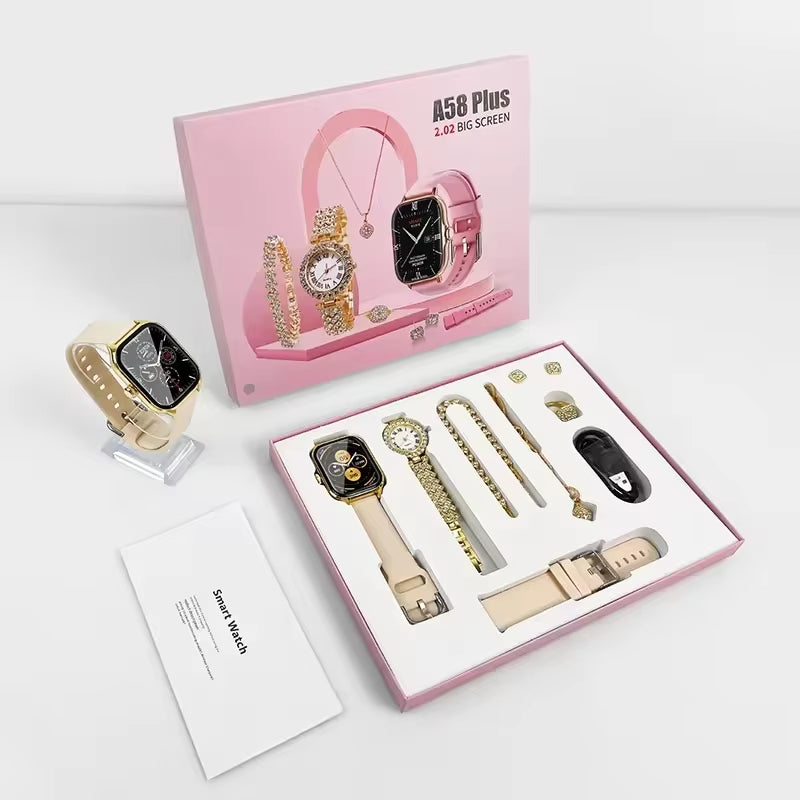 2025 Smart Watch 8 in 1 Necklace Earrings Bracelet Ring A58 plus Reloj Montre Intelligente Luxury Jewelry Smartwatch PK A59 Plus
