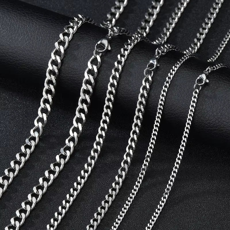 Hip Hop Cuban Chain Necklace Rock Stainless Steel Basic Chain Men Necklace Simple Necklace for Women Fashion Party Jewelry