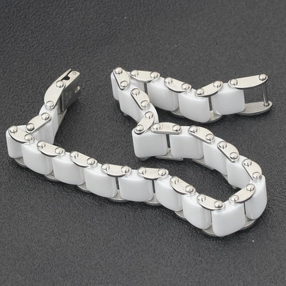 Fashion White/Black Ceramic Wrap Bracelet &Bangle for Men Women 12Mm Width Stainless Steel Charm Bracelet