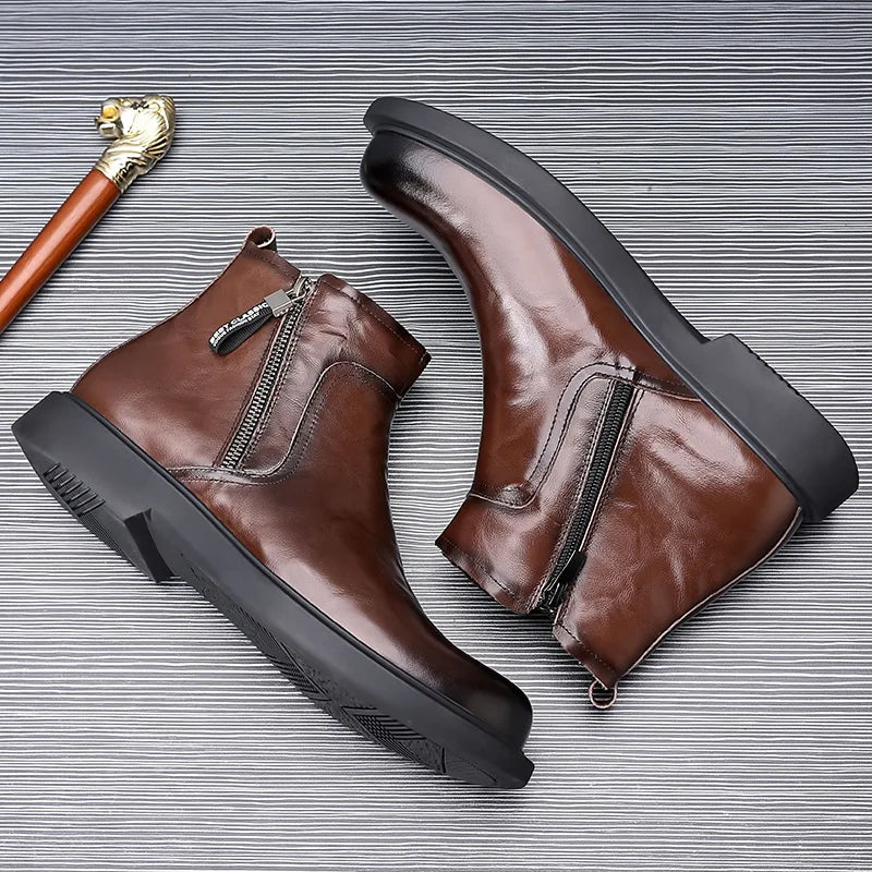 Fashion Genuine Leather Ankle Boots for Men Autumn Winter Velvet Warm Men'S Chelsea Boots New Designer Casual Dress Shoes Man