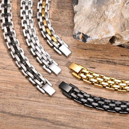 Thick Masculine Wtach Band Link Bracelets for Men, 11Mm Stainless Steel Handmade Link Wristband, Gentle Punk Gift for Him