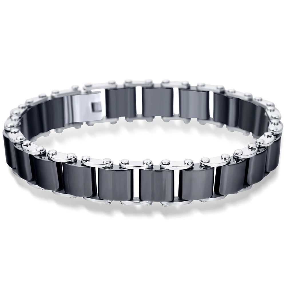 Fashion White/Black Ceramic Wrap Bracelet &Bangle for Men Women 12Mm Width Stainless Steel Charm Bracelet