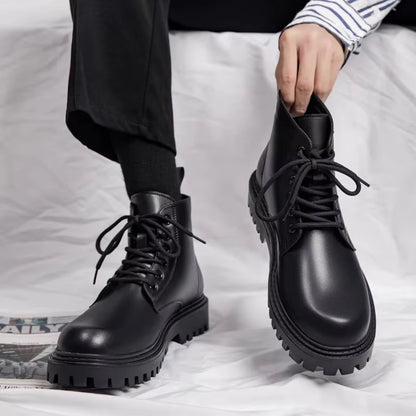 Luxury British Style High Top Casual Leather Boots with Trendy Side Zippers for Spring Autumn New High-Quality Work Boots