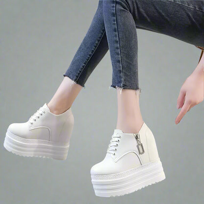 Korean Style 12CM Platform High Heel Women'S Shoes Internal Increase Shoes Lace-Up Sneakers Versatile Spring Autumn Women'S Foot