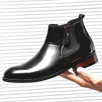Chelsea Boots Ankle Men Warm Elevator Shoes High Height Increase Insole 6Cm Winter Business Outdoor Man Cow Leather