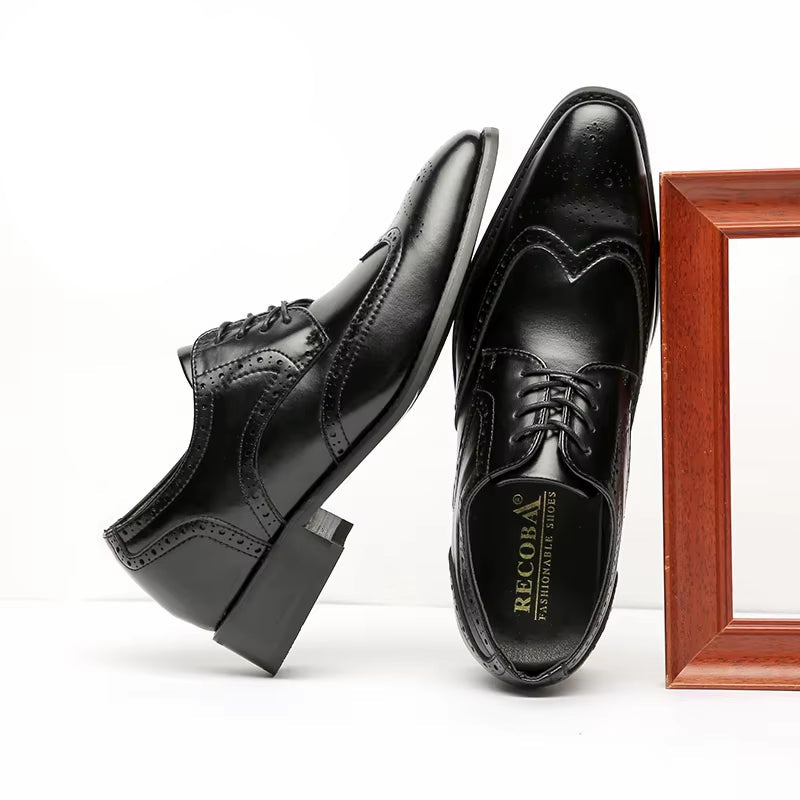 High Quality Genuine Leather Brogue Men Elevator Shoes 6CM Height Increase Oxford Men Formal Dress Shoes Business Office Wedding