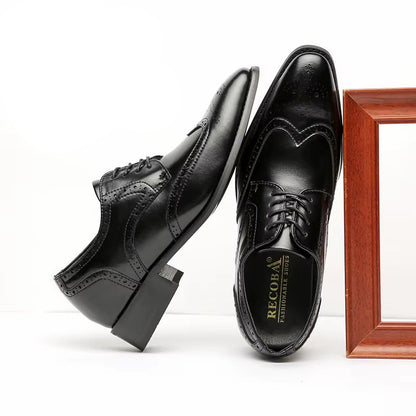 High Quality Genuine Leather Brogue Men Elevator Shoes 6CM Height Increase Oxford Men Formal Dress Shoes Business Office Wedding