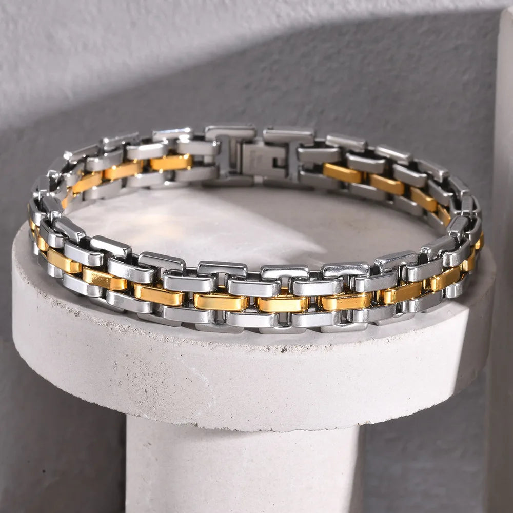 Thick Masculine Wtach Band Link Bracelets for Men, 11Mm Stainless Steel Handmade Link Wristband, Gentle Punk Gift for Him
